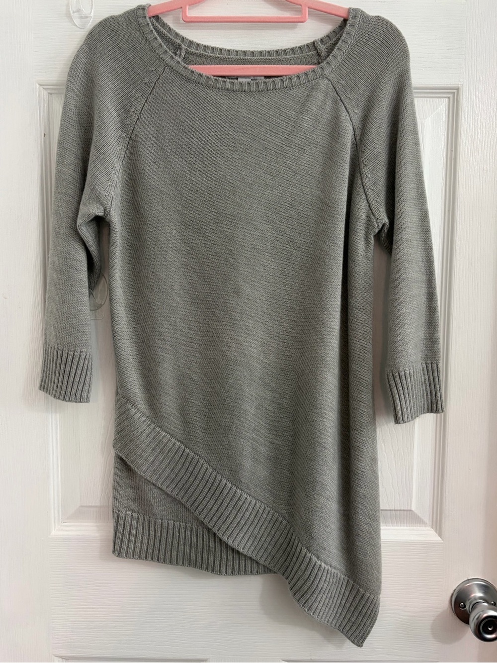 New York & Company Gray Asymmetrical Crewneck Sweater